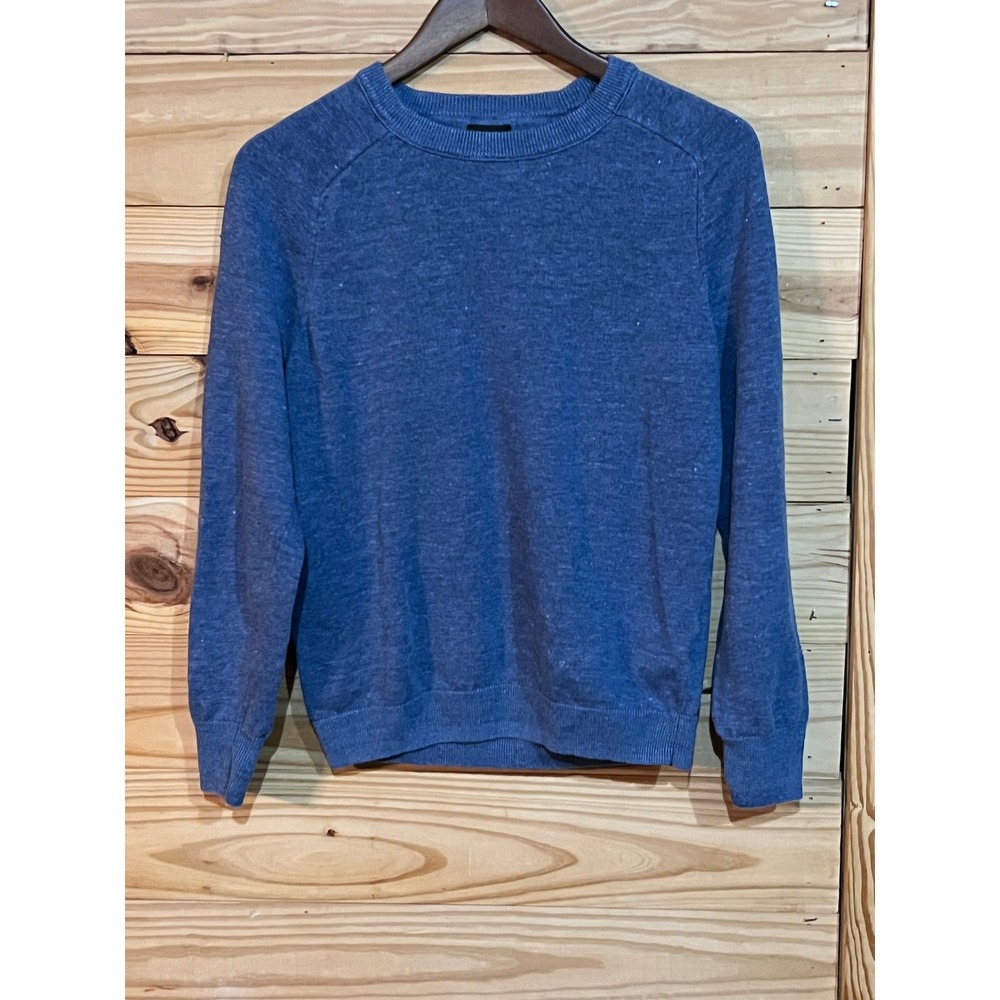 J. CREW Linen Cotton Men's Small Heather Blue Pullover Crew Neck Stretchy Casual